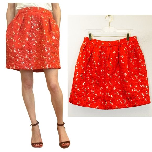 Lauren Moffatt Dresses & Skirts - LAUREN MOFFATT Womens Red Gold Mini Skirt 10 MEDIUM High Waist Polka Dot Pleated